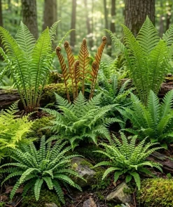 10 Fern Rhizomes Bare Roots - Mixed Green Perennial Ferns, 3-6