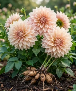 2 Dinnerplate Dahlia Tubers – Beige Blooms up to 10