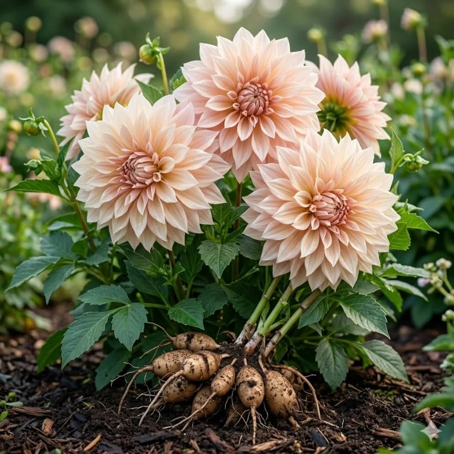 2 Dinnerplate Dahlia Tubers – Beige Blooms up to 10" Wide – Perennial Flower Bulbs - Image 5