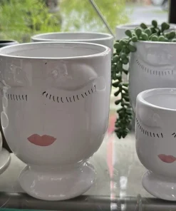 Ceramic Plant Pot with Cute Face - 6 Inch Indoor Planter for Houseplants - Image 1