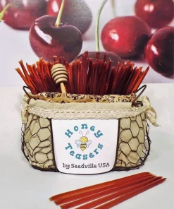 Cherry Honey Sticks - 5 Pack Natural Honey Snack Straws, Grade A - Image 1