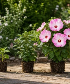 Hibiscus Luna Pink Swirl Live Plant – 4-6 Inches Tall, Pink & White Flowers, Outdoor Perennial - Image 6