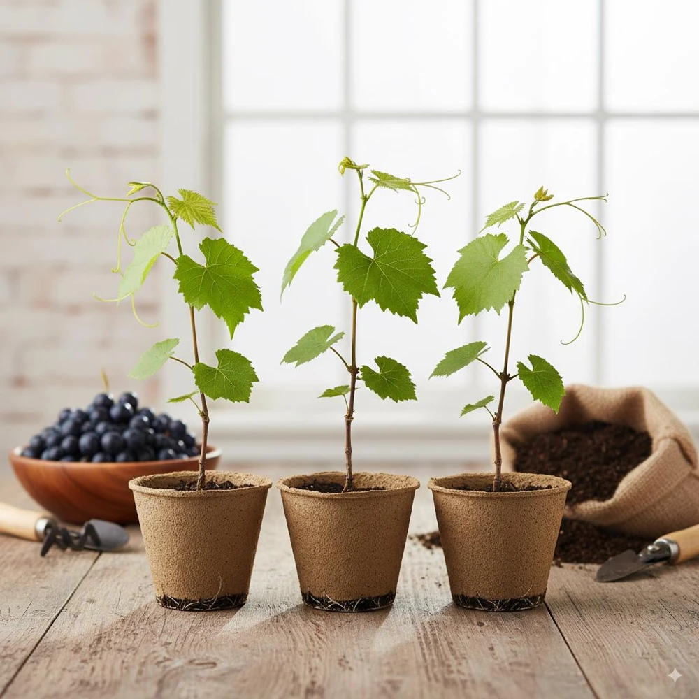 Muscadine Grape Vine Starter Plants – 3 Live Plants, 5-9 Inches Tall, Cold-Hardy - Image 1