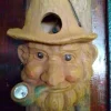 Old Man with Pipe Birdhouse - Brown Resin Post Mount Bird House Decor - Image 1