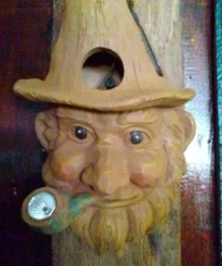 Old Man with Pipe Birdhouse - Brown Resin Post Mount Bird House Decor - Image 1