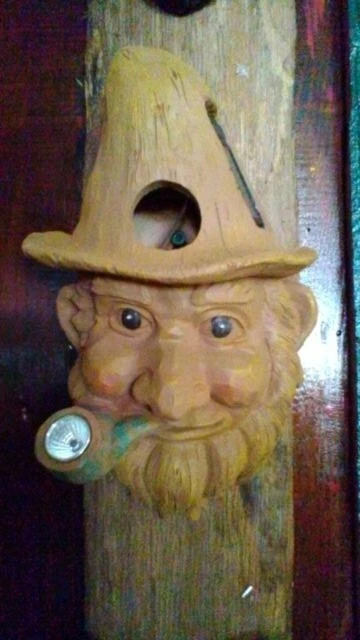 Old Man with Pipe Birdhouse - Brown Resin Post Mount Bird House Decor - Image 1