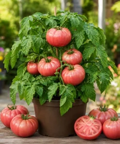 Pink Brandywine Tomato Live Plants - Set of 2 Heirloom Seedlings, 4-6 Inch Tall - Image 1