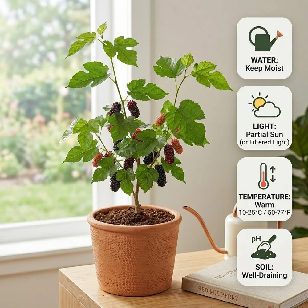 Red Mulberry Tree Live Plant - 4-7 Inch Starter, Fruit Shrub Outdoor - Image 2