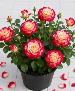 Red White Rose Bush Live Plant - Fragrant Outdoor Garden Rose, 4-6 Inch Tall - Image 1