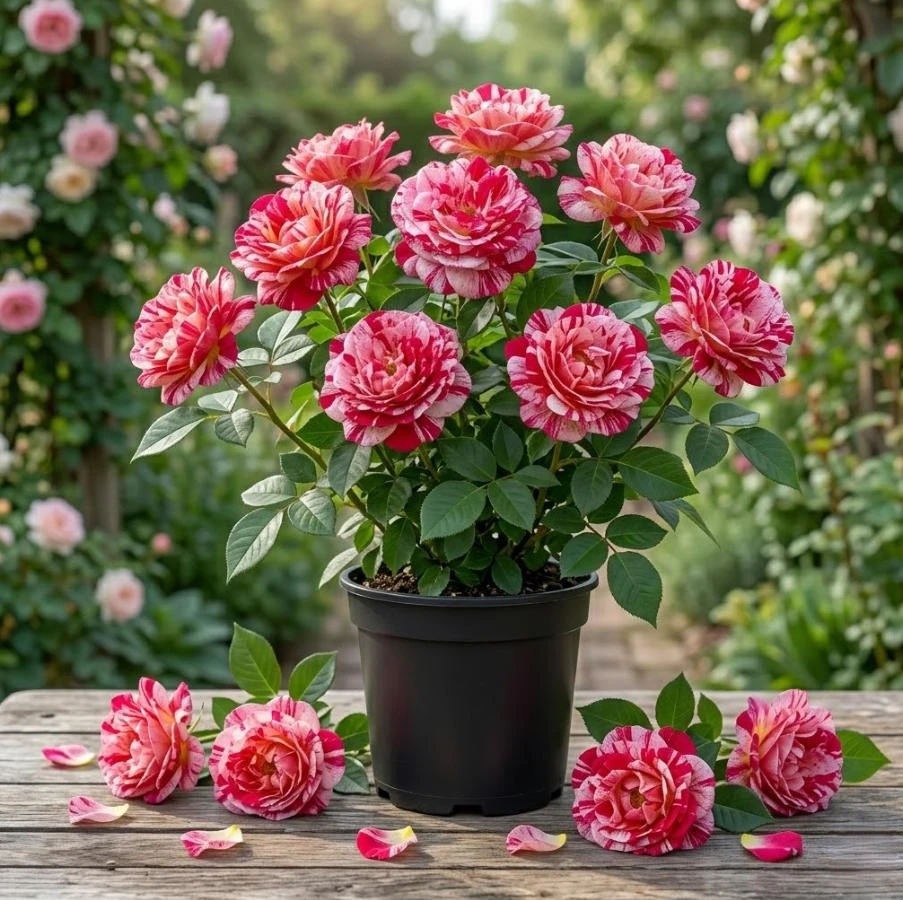 Scentimental Stripe Rose Plant Live Bush – 4-6" Tall – Fragrant Flowers - Image 1