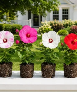 Set 4 Mix Hibiscus Plant Live, Hardy Tropical Shrub Flower, 4-8 Inch Tall - Image 1