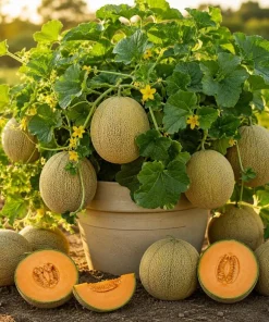 Set of 2 Cantaloupe Live Plants - 3-5 Inch Tall Sweet Melon Starters in 4 Inch Pot - Image 1