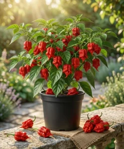 Set of 2 Carolina Reaper Pepper Plants Live for Planting, 4-6 Inch Tall, Super Hot Chili Vegetable for Outdoor Garden - Image 1