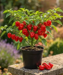Set of 2 Red Habanero Pepper Plants Live - Hot Chili Vegetable for Outdoor Garden 4-6 Inch Tall - Image 1