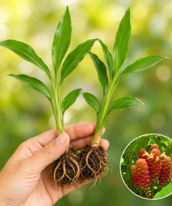 Set of 2 Shampoo Ginger Plants Live, Zingiber Zerumbet, Red Ginger Lily, 4-8 Inch Tall, Outdoor - Image 2