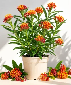 Set of 2 Tropical Milkweed Live Plants - Orange Red Flowers 4-8 Inch Tall - Image 1