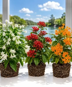 Set of 3 Jasmine Live Plants - White, Red, Orange Blooming Flowers, 4-8 Inch Tall - Image 1