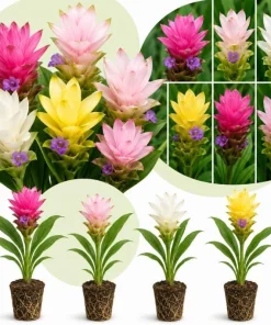 Set of 4 Curcuma Ginger Mix Live Plants, 4-6 Inches Tall, Tropical Flowering - Image 1