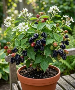 Thornless Blackberry Bush Live Plant - 6-10" Tall 4" Pot - Large Fruits, Outdoor - Image 1