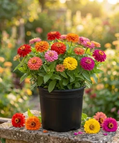 Zinnia Plants Live - Set of 2 California Giant, 3-5 Inch Tall in 4 Inch Pots - Image 1