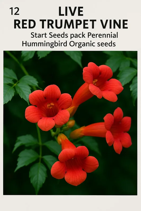 12 Organic Red Trumpet Vine Seeds - Perennial Hummingbird Attractor - Image 1