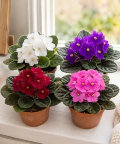 2 African Violet Live Plants, Mixed Colors, Saintpaulia, 4 Inch Pot, Indoor - Image 1