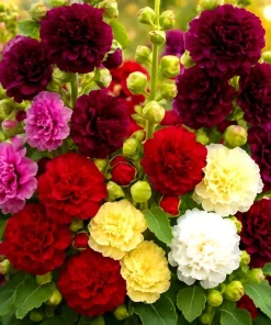 200+ Hollyhock Autumn Mix Flower Seeds - Attracts Hummingbirds, Bees - Multicolor Biennial - Image 1