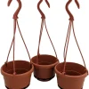 4" Mini Hanging Baskets - 3 Pack Terracotta Plastic Planters with Saucers - Image 1