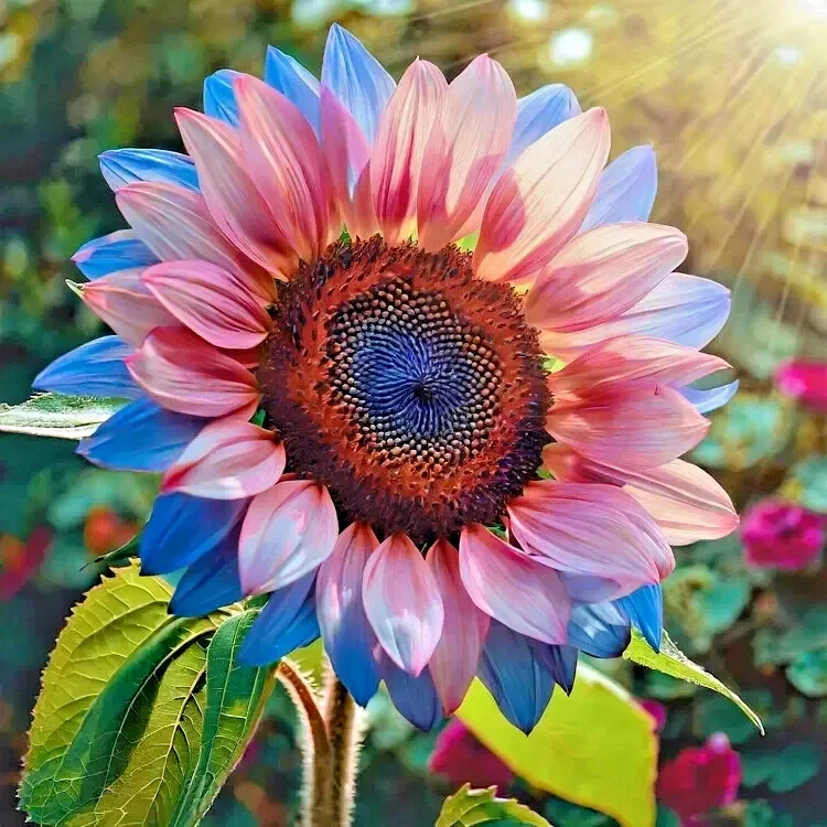 50pcs Twin-Blossom Blue Over Pink Sunflower Seeds - Unique Heirloom Variety - Image 3
