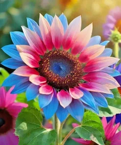 50pcs Twin-Blossom Blue Over Pink Sunflower Seeds - Unique Heirloom Variety - Image 1