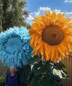 50pcs Yellow & Blue Enchanting Teddy Bear Sunflower Seeds - Annual Flower - Image 1