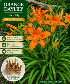 6 Orange Daylily Bare Root Bulbs - Hardy Perennial Outdoor Flowers - Image 1