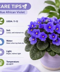 African Violet Live Plant - Blue Flowers, 3-5