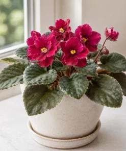 African Violet Live Plant Red Flowers 3-5 Inches Tall in 4 Inch Pot Indoor Houseplant - Image 7
