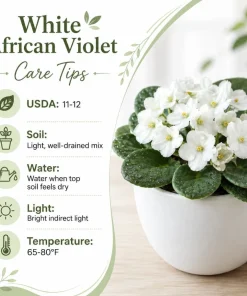 African Violet Live Plant - White Flowers, 3-5 Inches Tall, 4-inch Pot, Indoor Houseplant - Image 5