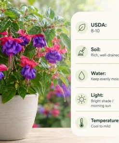 Blue Eyed Fuchsia Live Plant - Pink & Blue Flowers, 4-6 inch Tall, 5 Inch Pot - Image 4