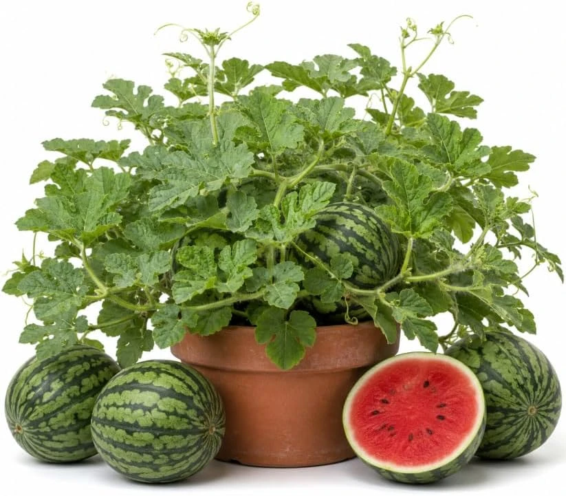 Crimson Sweet Watermelon Live Plants - 2 Heirloom Seedlings, 4 Inch Pot, 3-5" Tall for Garden - Image 1