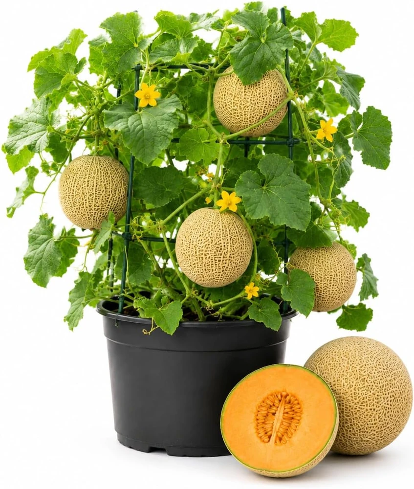 Hale's Best Cantaloupe Live Plants - 2 Pack, 4-6 Inch Tall Sweet Melon Starter Vines, 4 Inch Pot, Outdoor - Image 1