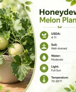 Honeydew Melon Live Plants - 2 Starter Fruit Vines in 4-inch Pot, 3-5