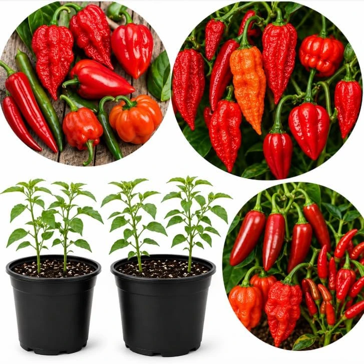 Hot Pepper Plants Live - 2-Pot Mix, 3-6 Inch Tall Starter Plants for Outdoor Garden - Image 1