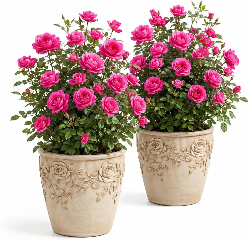 Hot Pink Climbing Roses Live Plant Set, Fragrant Perennial, 2-4 Inch Tall - Image 1