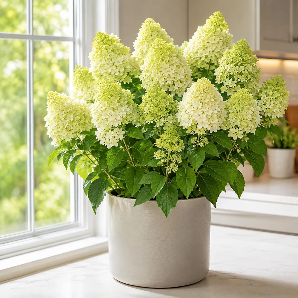 Limelight Hydrangea Tree Live Plant - 5-10 Inch Tall, Lime-Green Blooms, 2.5-Inch Pot - Image 1