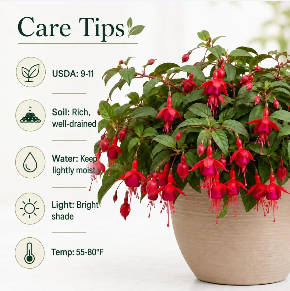 Marinka Fuchsia Live Plant – Red Trailing Flowers – 4-6 inch Tall – 5 Inch Pot – Outdoor - Image 4