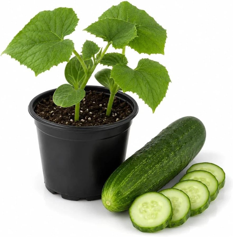 Marketmore Cucumber Live Plant - 4 Inch Pot, Slicing Cucumber Starter for Outdoor Garden & Raised Beds - Image 1