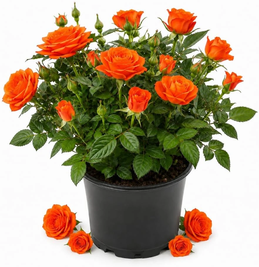 Miniature Orange Rose Live Plant - 4 Inch Pot, 4-6" Tall Compact Bush - Image 1