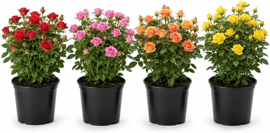 Miniature Rose Live Plant, 4 Inch Pot, Random Color, 4-6 Inch Tall, Outdoor - Image 1