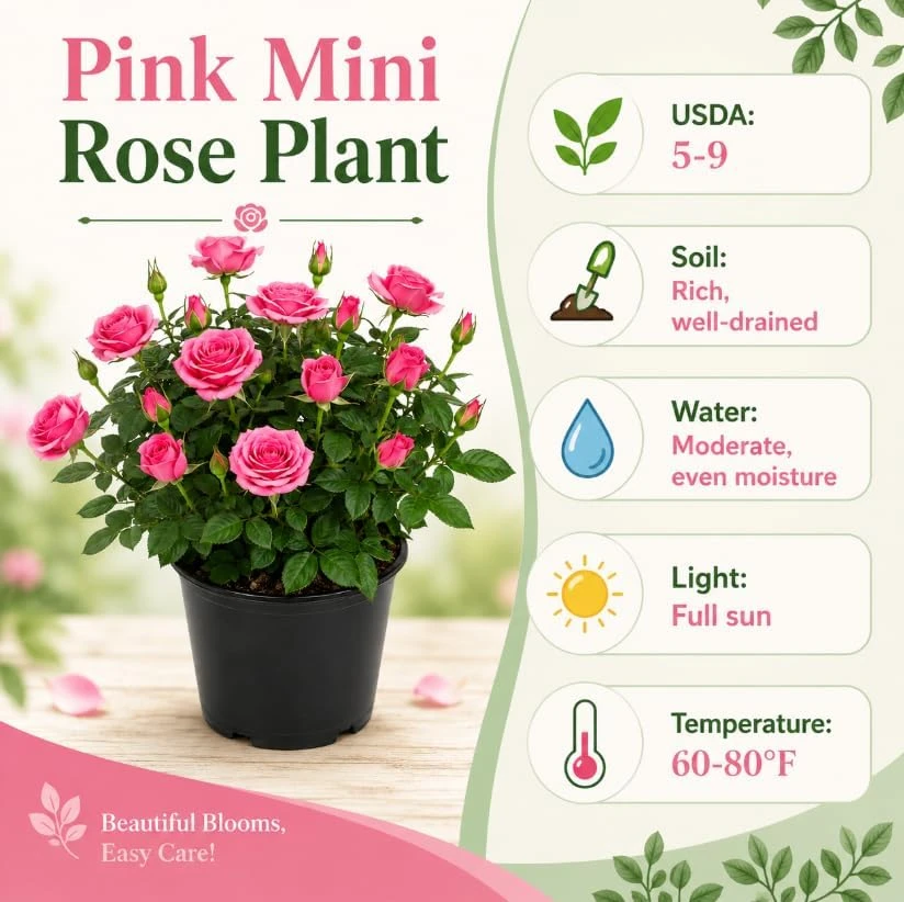 Miniature Rose Live Plant, Pink Mini Rose Bush, 4-6 Inches Tall in 4 Inch Pot, Outdoor - Image 5