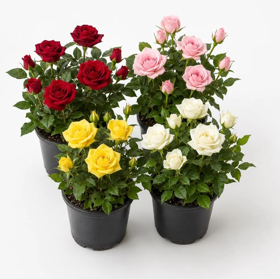 Miniature Rose Live Plants - Set of 2, Assorted Colors, 4-6 Inches Tall, 4 Inch Pot, Outdoor - Image 1