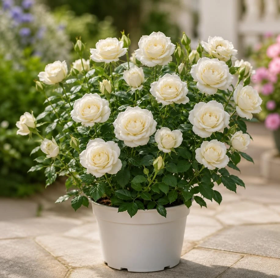 Miniature White Rose Live Plant - 4 Inch Pot, 4-6 Inches Tall Shrub - Image 1