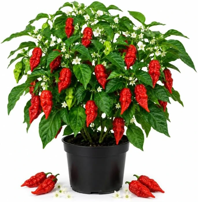 Red Bhut Jolokia Ghost Pepper Live Plant - 2 Pack, 3-5 Inch Seedlings for Patio & Garden - Image 1